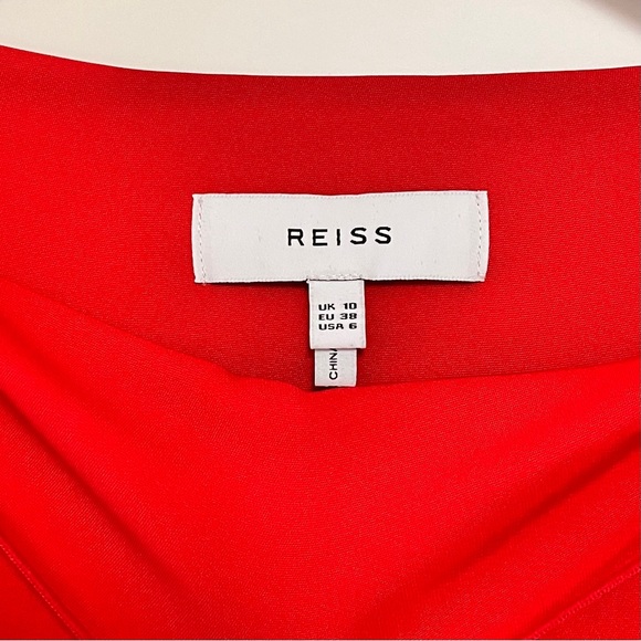 REISS Robyn Dress Ruffle Side Bodycon Cocktail Red Size 6 Knee Length - Picture 8 of 10